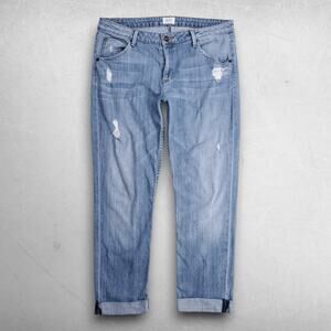 Hudson Bacara Crop Straight Cuffed Jeans Distressed Stretch Women 32 Md Blue